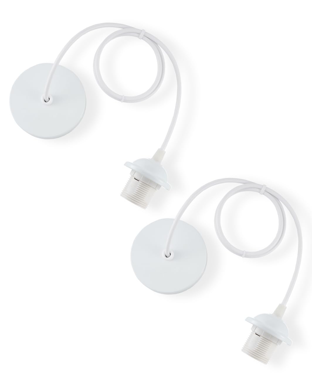 Vecys 2PCS Pendant Light Fitting,Ceiling Fitting Set with 100cm Adjustable Flexible Cable,E27 Lamp Holder for Ceiling Pendant(White)