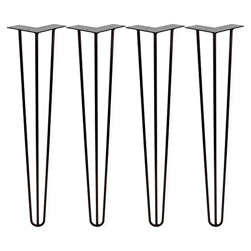 Hairpin Legs Set of 4 - Cold Rolled Steel - Raw and Color Available - Made in The USA (28 Tall, 1/2 Diameter - Jet Black Satin Powder Coat- Shipped as Set of 4 Legs)