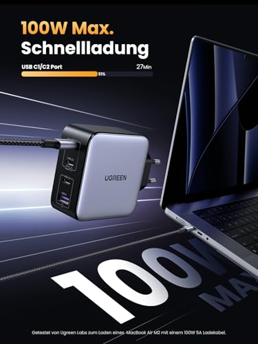 UGREEN Nexode 100W USB C Ladegerät 4 Ports Netzteil GaN Charger PD Schnellladegerät kompatibel mit MacBook Pro, iPhone 17-8 Serien, iPad Serien, Galaxy S25 Ultra, S24+ usw thumbnail 2