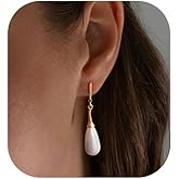 Gold Pearl Drop Stud Earrings for Women Hypoallergenic, 14k Gold Plated Pearl Dangly Earring Dainty Cute Pearl Dangle Studs Earrings for Women Jewelry Non Tarnish