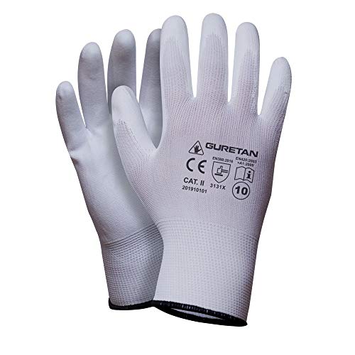 Trevendo 12 Paar PU Arbeitshandschuhe Montagehandschuhe Mechanikerhandschuhe weiß Gr.10