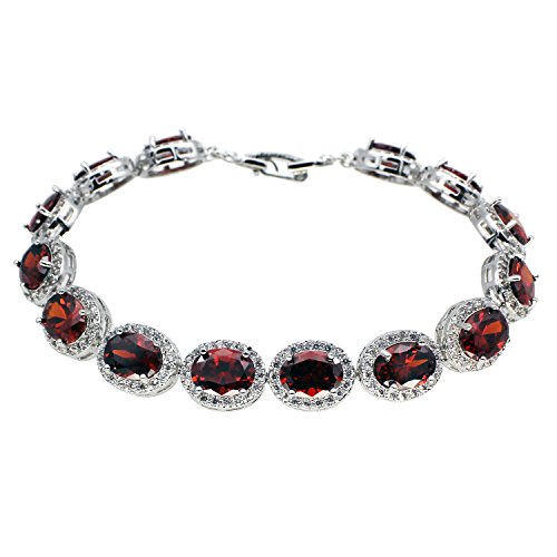 Oval Ladies Tennis Bracelet Garnet White Topaz Amethyst Citrine Peridot Pink Topza 7 inch (Garnet)