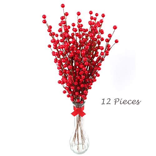 Larksilk 24 Artificial Red Berry Twigs - Craft Sprays for Floral Arrangements - 19" Berry Spray Stems w/ 35 Red Berries Each - Pack of 24 Branches - Decorative Arrangements, Centerpieces