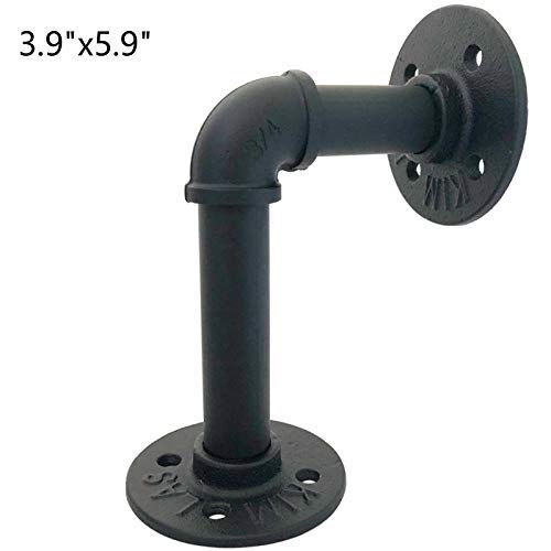 Yuanshikj 4Pc 3.9"x5.9" Industrial Wall Mount Iron 3/4" Pipe Shelf Shelves Shelving Bracket Vintage Retro Black - Thumbnail 2