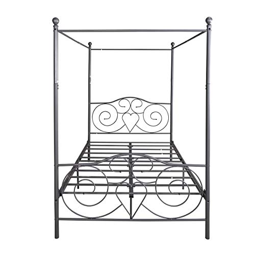 JURMERRY Metal Canopy Bed Frame Platform with Vintage Headboard and Footboard Sturdy Metal Frame