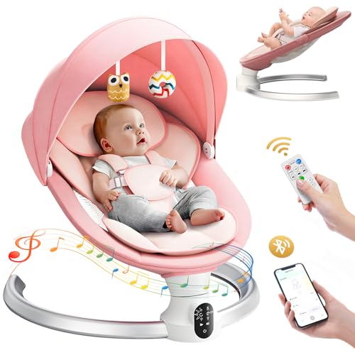 Brolteja Electric Baby Hammock, Electric Baby Rocking Chair for From Birth to 9 Months, Bluetooth and Distance Control Rocking Chair, 5 Swing Modes, with Safety Harness 5 Points