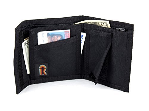 Bifold Nylon Black Wallet + Inside Pocket - Hook & Loop Closure. USA Made