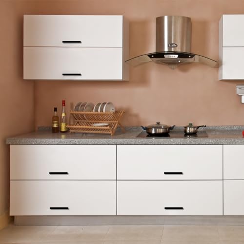 Tufa 10 x Kitchen Furniture Handles, Black Cabinet Handles, 128 mm Hole Spacing, Kitchen Drawer Handles, Stainless Steel Furniture Handle with 4 Glass Handles and 20 Screws