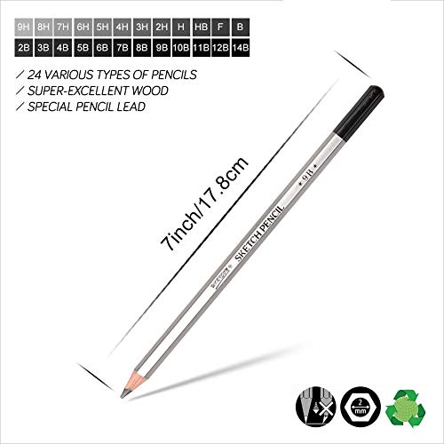 Professional Drawing Sketching Pencils Set, 24 Pieces Art Pencils 14B