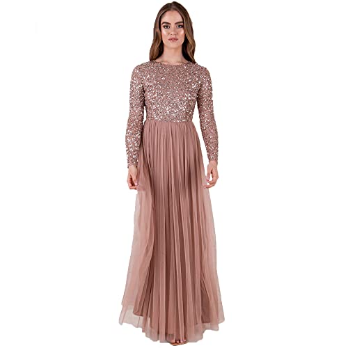 Maya Deluxe Maya Berry Embellished Halter Neck Maxi Dress Robe de Demoiselle d'honneur, Mauve Pâle., 40