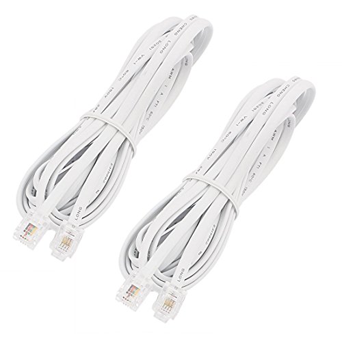 uxcell 6P4C RJ11 Telephone Extension Fax Modem Cable Line 10Ft 2Pcs