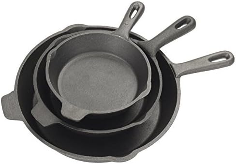 Bayou Classic 7403, 3-Piece Cast Iron Skillet Set, 6", 8", 10"