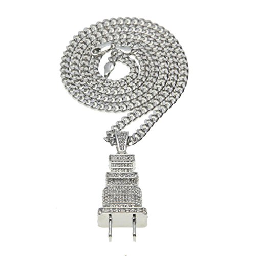 Fully Lced Out Diamond Necklace Bling Power Plug Pendant Hip Hop Cuban Chain by TOPUNDER