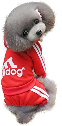 TadMart - Red Pet Hoodie adidog L (for small dogs,100% cotton sporty hoodie/ sportswear / hooded sweater/ warm sweater / sporty outfit for pets) (L)