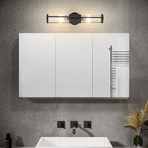 ECOBRT Bathroom Light Fixtures 2-Light Matte Black Bathroom Vanity Light Modern Wall Lights for Bedroom Bath Mirror Lights with Glass Shades Porch Wall Lamp for Mirror, Living Room, Bedroom, Hallway