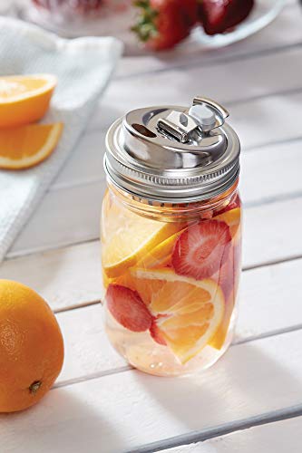 Jarware 82658 Stainless Steel 2-in-1 Drink and Fruit Infusion Lid, Regular-Mouth, Metallic