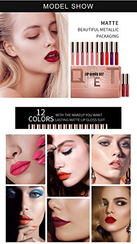 Lip Gloss Set - Waterproof Long Lasting Matte Lip Gloss Liquid Lipstick Set Beauty Makeup Cosmetics Lip Stick Lip Glosses 12 Colors Set by Rejawece