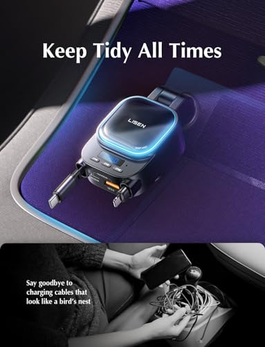 LISEN Bluetooth 5.3 FM Transmitter Car Adapter 96W Retractable Car Charger [HiFi Bass Sound] [PD36W Fast Charging] Wireless Radio Music Adapter LED Display Hands-Free Calling U Disk MP3 Music Player
