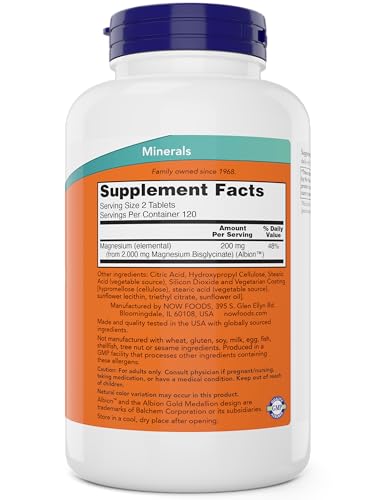 Now Foods Magnesium Glycinate, 240 Tablets - Supports Healthy Muscle and Nerve Functions - Non-GMO