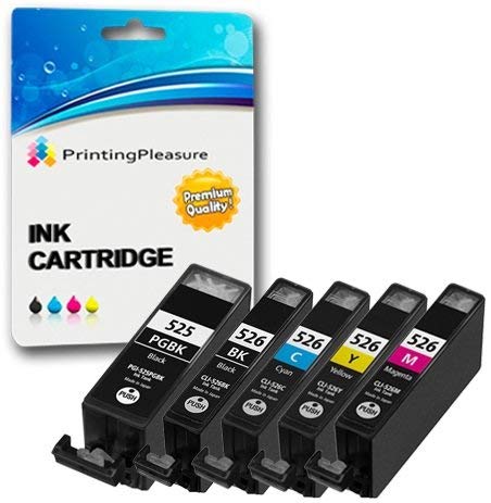 5 (FULL SET) Compatible PGI-525 CLI-526 Ink Cartridges for Pixma iP4800 iP4840 iP4850 iP4950 MG5120 MG5140 MG5150 MG5240 MG5250 MG6140 MG6150 MG8120 MG8140 MG8150 iX6550 MX885 - High Capacity