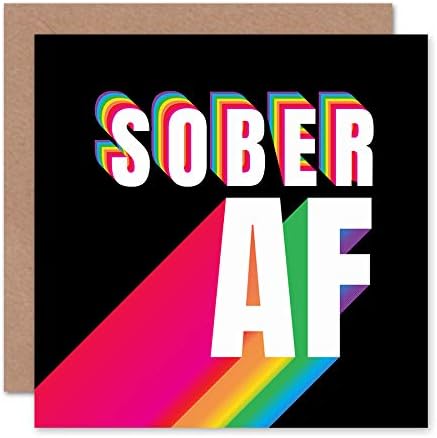 Wee Blue Coo Sober AF Rainbow Typography Black Sealed Greeting Card Plus Envelope Blank inside, Green|black, 15 x 15 cm
