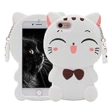 iPhone 7 Case, MC Fashion 3D Lucky Fortune Cat Kitty with Cute Bow Tie Silicone Rubber Phone Case Cover for Apple iPhone 7 (2016) (Bow Tie Cat-White)