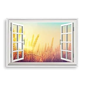 Framed Canvas Wall Art for Living Room, Bedroom Fake Window Sunny Day Canvas Prints for Home Decoration Ready to Hanging - 16x24 inches