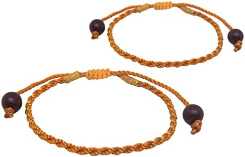 2 Piece Bracelet Wooden Prayer Blessed Beads Mala Cotton String Orange Buddha Fashion Handmade