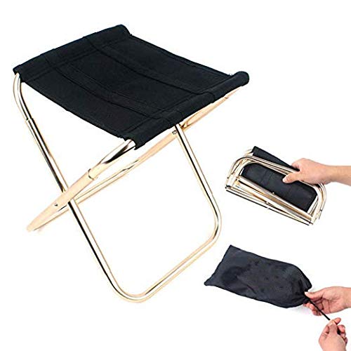 Keweis Folding Camping Stool, Large Size Portable Aluminum Material Outdoor Folding Chair Slacker Chair for BBQ, Camping,Fishing, Travel, Hiking, Garden,Beach - Black Seat with Bag(Black) - Thumbnail 6