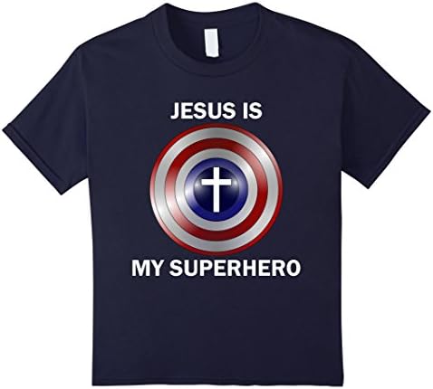 Kids Jesus is my Superhero T Shirt  8 Navy