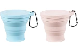 2 Pack Collapsible Cup for Traveling, Silicone Camping, Foldable with Lid, Portable for Camping, Hiking, Outdoors, Travel, Fo