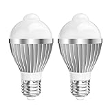 KINGSO 2 Pack Motion Sensor Light Bulb 5W E26/E27 Infrared Motion Detection LED Bulb Auto Switch Energy Saving Night Light 85~265V for Stairs Corridor Basement Hallway Yard Hallway - Pure White