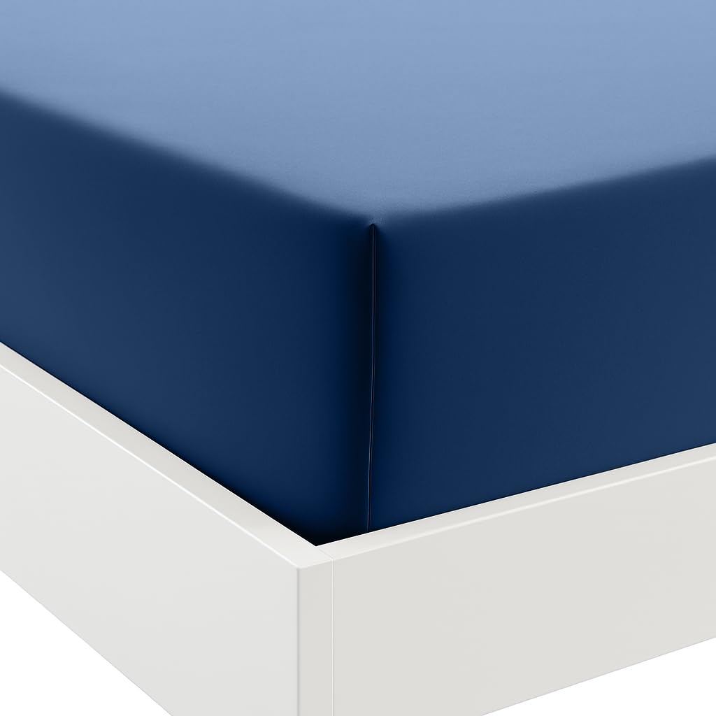 Anti-Allergy Anti-Bacterial Brushed Microfibre Polyester Fitted Bed Sheet - 28cm Depth, Easy Care, Fade Resistant (Navy, 4ft Small Double)