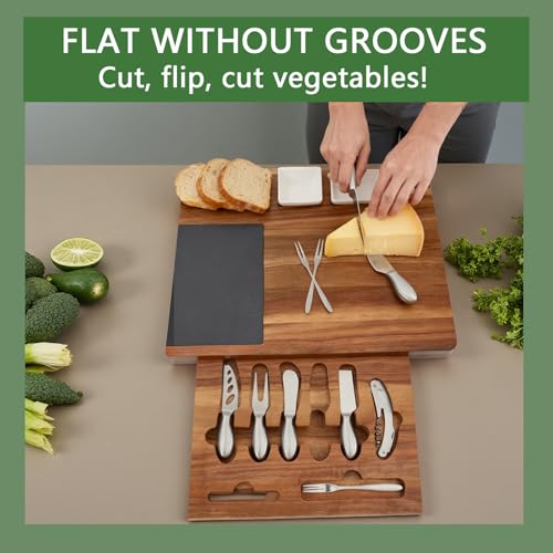 Louis Donné Premium Bamboo Cheese Board Knife Set - 5 Stainless Steel Knives 100% Natural Organic Bamboo Charcuterie Platter Multi Serving Tray for Cheese Meat for Christmas Weddings