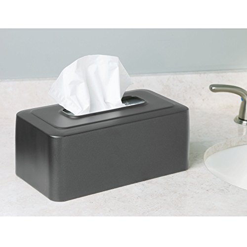 MetroDecor mDesign Rectangular Paper Facial Tissue Box Cover Holder for Bathroom Vanity Countertops, Bedroom Dressers, Night Stands, Desks and Tables - Steel, Slate Gray