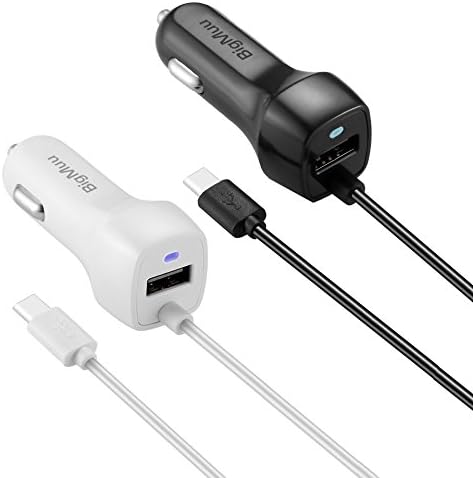 2 Pack USB Type C Car Charger, BigMuu Built-in Type C Connector Car Charger for Note 8, Galaxy S8, S8 Plus, Google Pixel XL And More