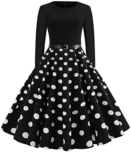 BaZhaHei Christmas Dress Women Vintage Printing Boho Polka Dot Long Sleeve Loose Maxi Evening Party Dress Prom Cocktail Pin Up Swing Princess Dress