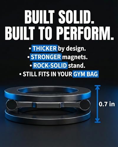 BLAUBECK Soporte Magnético Grueso para Teléfono de Gimnasio y Base – Soporte Magnético de Doble Cara Fuerte para MagSafe y Android – Aleación de Zinc Totalmente Metálica – Soporte Ajustable – Se