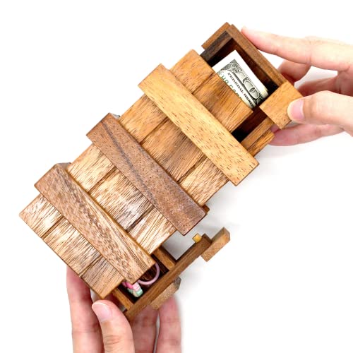 BSIRI Secret Puzzle Box Brain Teaser Wooden Box with Hidden Compartments Ideal Money Box