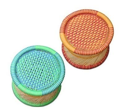 Pushkar Handicrafts Cane Bar Stool for Indoor/Outdoor Furnishings (Multicolour) -2 Pieces
