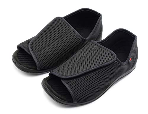 Mei MACLEOD Women/Men Peep Toe Extra Wide Width Diabetic Swollen Feet Slippers Arthritis Edema Shoes (10(Women), Black(Mesh))