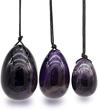 3Pcs Set Massage Stones,KineUni Drilled Natural Amethyst Jade Yoni Egg For Kegel Exercise Pelvic Floor Muscles Vaginal Exercise