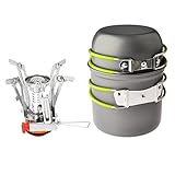 Camping Cookware Stove Set, Hiking Backpacking Non-stick Cooking Pot Pan , Mini Stove with Piezo Ignition