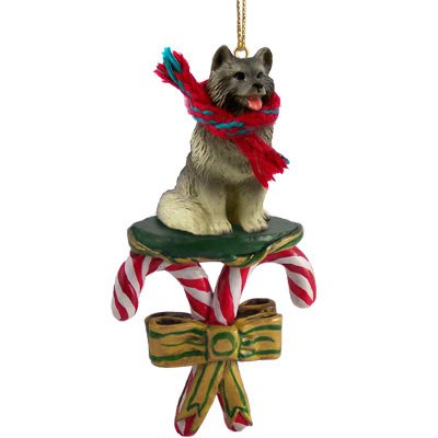 KEESHOND Dog CANDY CANE Resin Figurine New Christmas Ornament DCC32