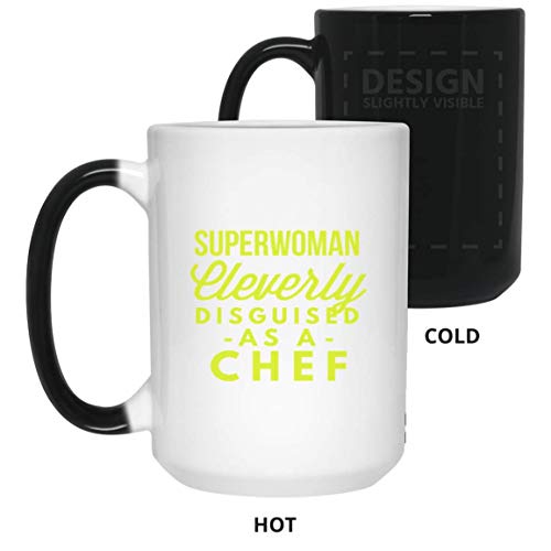eChip Ceramic Coffee Color Changing Mugs 15oz Superwoman Disguised As Che Persionalized Gift For Father Mother Son Daughter Relative Or Friends Who Is Chef On Birthday Christmas Labor Day - Tea Cup