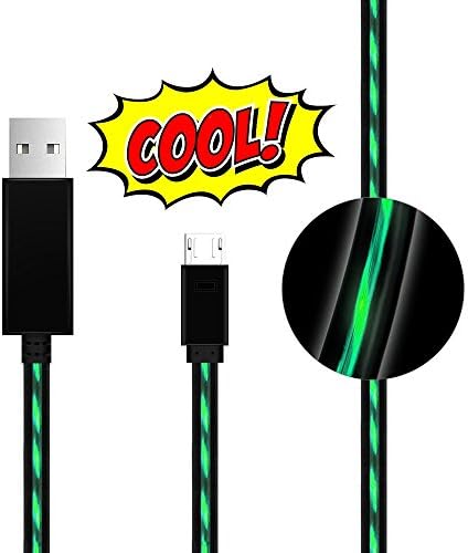 Android Charger Lingoboi 3.0ft/0.9m Powerline Micro USB-Durable Visible Flowing LED EL Light Micro USB Sync Data Charging Cable for Samsung, Sony,LG, ,HTC,Android Smartphones and More(Black/Green)