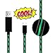 Android Charger Lingoboi 3.0ft/0.9m Powerline Micro USB-Durable Visible Flowing LED EL Light Micro USB Sync Data Charging Cable for Samsung, Sony,LG, ,HTC,Android Smartphones and More(Black/Green)