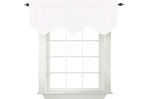 Turquoize Valances for Windows Solid White Valance Curtains for Kitchen Windows/Living Room/Bathroom Rod Pocket Decoration Scalloped Window Valance Curtains, 52" x 18" Inches, 1 Panel, White