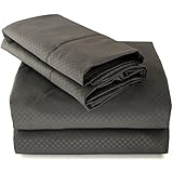 American Home Collection Wrinkle-Free Embossed Checkered Sheet Set Deep Pocket Double Brushed For Softness (Full, Sliver)