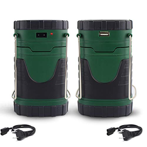 ZUYE Rechargeable Camping Lantern,2 Pack Solar Camp Lights Charge Android Phones Battery Powered Camping LED 3 Charging Modes Camping Accessories Emergency Hurrican Outage Survival Kit - Green 2 Pack